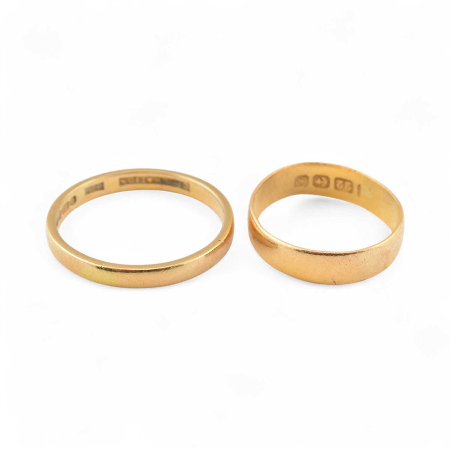 Lot 151 - TWO HALLMARKED 22CT GOLD BAND RINGS