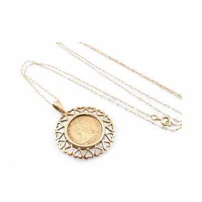 Lot 412 - 9CT GOLD FAUX COIN PENDANT & NECKLACE