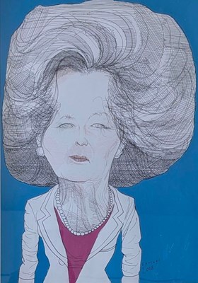 Lot 70 - JOHN SPRINGS - MARGARET THATCHER - INK & GOUACHE ON PAPER