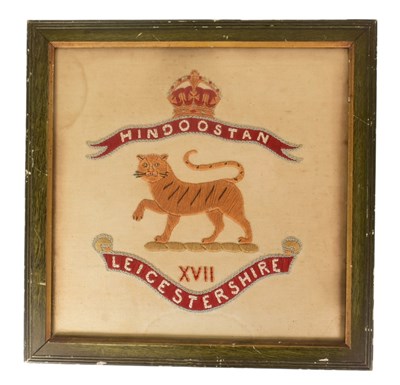 Lot 309 - 19TH CENTURY GEORGIAN SILK WORK SAMPLER - 17TH REGIMENT OF FOOT