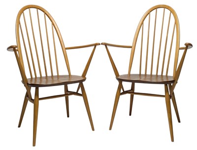 Lot 34 - ERCOL - QUAKER RANGE - PAIR OF RETRO BEECH & ELM DINING CARVER CHAIRS