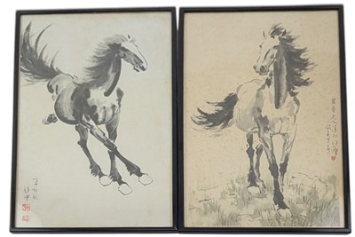 Lot 172 - XU BEIHONG (1895-1953)- TWO PRINTS OF HORSES 徐悲鸿 马 版画两幅装框