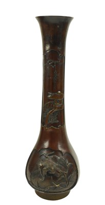 Lot 48 - LARGE 19TH CENTURY JAPANESE MEIJI PERIOD BRONZE VASE 日本明治铜长颈瓶