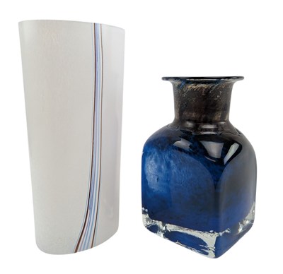 Lot 167 - BERTIL VALLIEN FOR BODA AFORS SWEDEN - STUDIO ART GLASS BOTTLE VASE IN BLUE AND ANOTHER