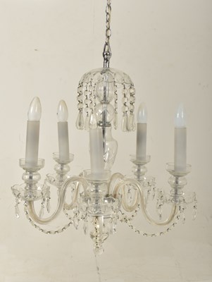 Lot 502 - CZECH BOHEMIAN EARLY 20TH CENTURY CLEAR GLASS FIVE ARM CHANDELIER