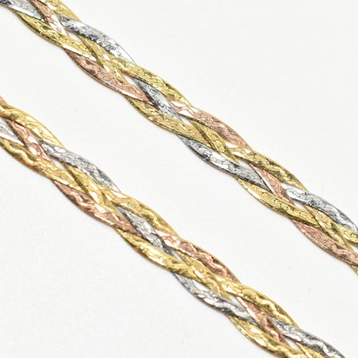 Lot 191 - HALLMARKED 9CT TRI-COLOUR GOLD BRAIDED CHAIN NECKLACE