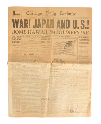Lot 316 - ORIGINAL WWII 1941 PEARL HARBOUR HEADLINE CHICAGO DAILY TRIBUNE NEWSPAPER