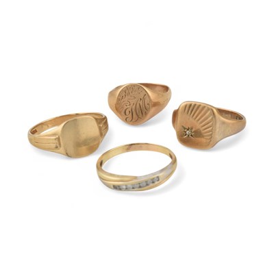 Lot 454 - COLLECTION OF FOUR 9CT GOLD RINGS