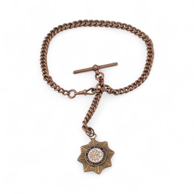 Lot 90 - 9CT GOLD WATCH ALBERT CHAIN & ENAMEL SET MASONIC FOB 1940