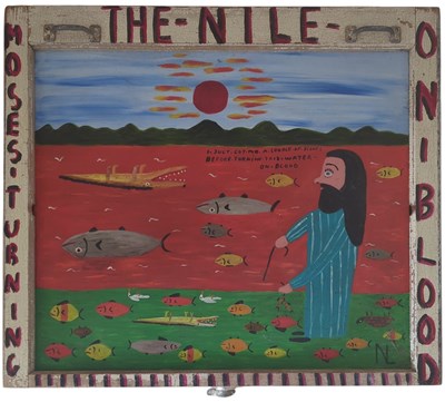 Lot 123 - NILO LANZAS 'NL' - BLOOD ON THE NILE, CIRCA 2000 - OIL ON PANEL