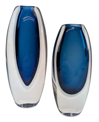 Lot 11 - VICKE LINDSTRAND FOR KOSTA BODA SWEDEN - TWO DOUBLE-CASED VASES IN BLUE
