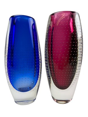 Lot 101 - MAGNOR NORWAY - TWO CASED SOMMERSO MANNER VASES OF BUBBLE CONTROL FORM