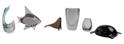 Lot 51 - SIX SCANDINAVIAN STUDIO ART GLASS FIGURINES & VASES