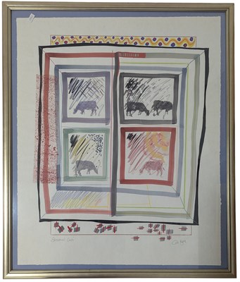 Lot 140 - CEDRIC BELL (CONTEMPORARY) - SEASONED COWS - MIXED MEDIA ON PAPER