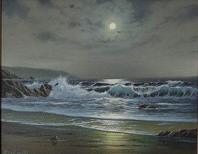 Lot 117 - PETER COSSLETT (B. 1927) - SEASCAPE OIL ON CANVAS