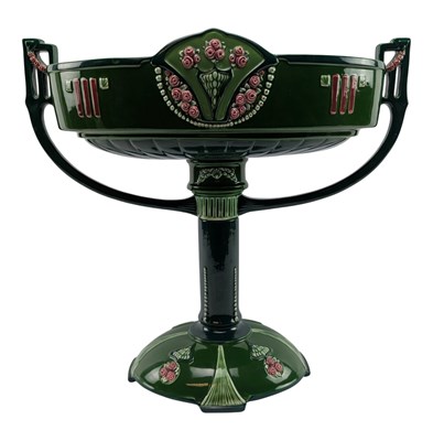 Lot 170 - EICHWALD SECESSIONIST EARTHENWARE POTTERY HANDLED CENTREPIECE TAZZA