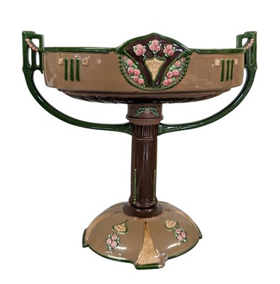 Lot 172 - EICHWALD SECESSIONIST EARTHENWARE TWIN-HANDED CENTREPIECE TAZZA