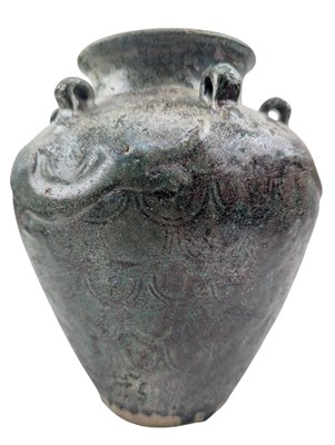 Lot 38 - MING DYNASTY GREEN GLAZED TRADESCANT JAR 明 六系绿釉龙纹罐