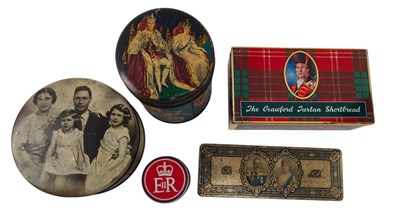 Lot 198 - COLLECTION OF FIVE 20TH CENTURY ROYAL COMMEMORATIVE BISCUIT TINS