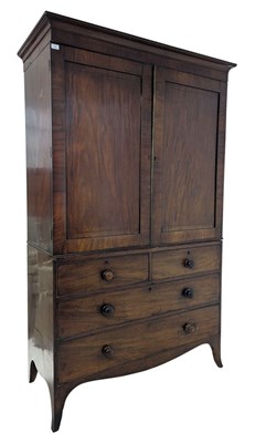 Lot 293 - GEORGE III 19TH CENTURY MAHOGANY LINEN PRESS