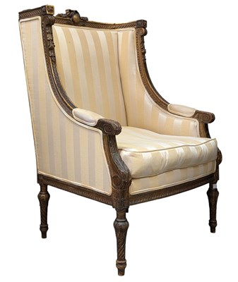 Lot 275 - 19TH CENTURY FRENCH LOUIS XVI STYLE GILTWOOD & UPHOLSTERED ARMCHAIR