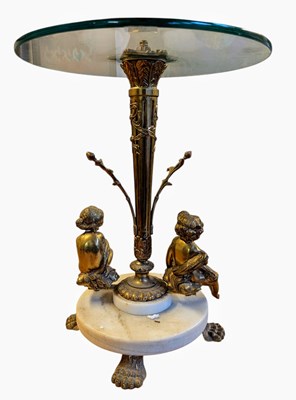Lot 353 - FRENCH LOUIS XVI NEOCLASSICAL STYLE GLASS & MARBLE SIDE OCCASIONAL TABLE