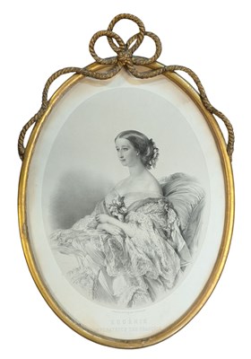Lot 476 - FRENCH 19TH CENTURY CARVED GILTWOOD RIBBON FRAME WITH LITHOGRAPH OF EMPRESS EUGENE
