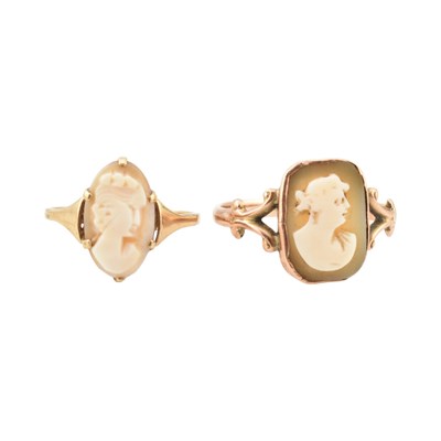 Lot 242 - TWO ANTIQUE 9CT GOLD CAMEO RINGS