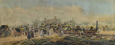 Lot 528 - EDWARD LAMSON HENRY (1841-1919) - ' THE FIRST RAILROAD ' COLOURED ENGRAVING