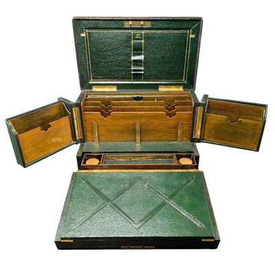 Lot 330 - 19TH CENTURY VICTORIAN GREEN LEATHER AND OAK DESK TIDY