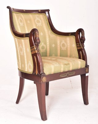 Lot 335 - FRENCH EMPIRE EARLY 20TH CENTURY MAHOGANY & GILT LIBRARY ARMCHAIR