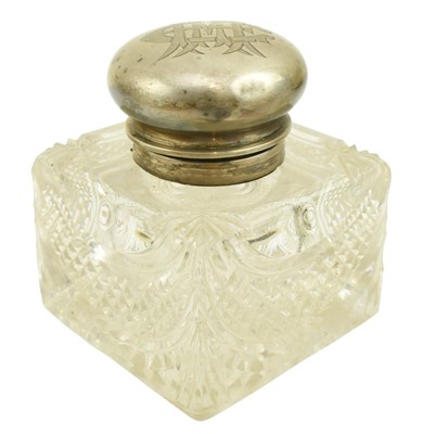 Lot 118 - 19TH CENTURY VICTORIAN HALLMARKED SILVER & CUT GLASS DESK TOP INKWELL