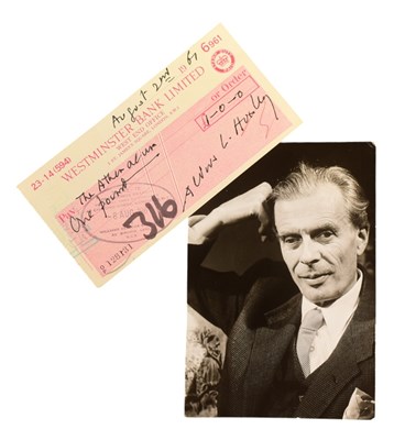 Lot 181 - AUTHORS - ALDOUS HUXLEY (D.1963) - AUTOGRAPH ON CHEQUE