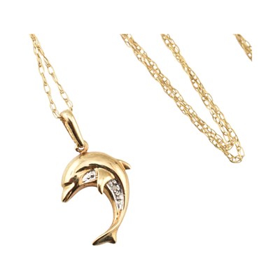 Lot 414 - 9CT GOLD GEM SET DOLPHIN PENDANT NECKLACE