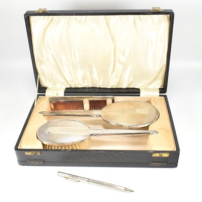 Lot 169 - HALLMARKED SILVER MAPPIN & WEBB PENCIL & CASED SILVER DRESSING TABLE SET