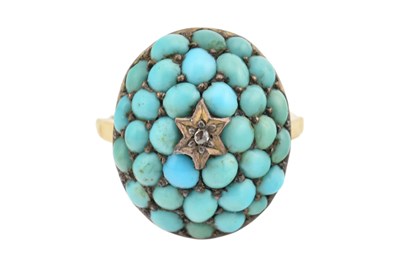 Lot 53 - 19TH CENTURY DIAMOND AND TURQUOISE BOMBE CLUSTER RING