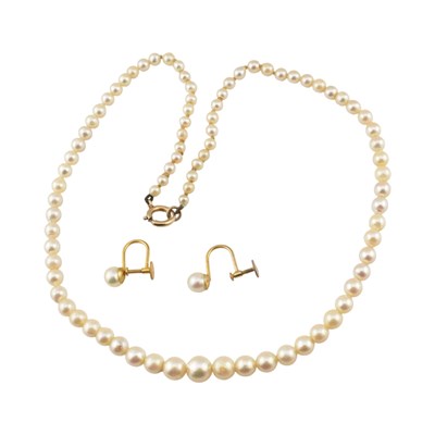 Lot 315 - VINTAGE GOLD PEARL NECLACE & EARRING SUITE