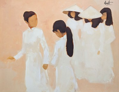 Lot 280 - NGUYEN THANH BINH (B. 1954) - SCHOOLGIRLS - 2001 OIL ON CANVAS PAINTING