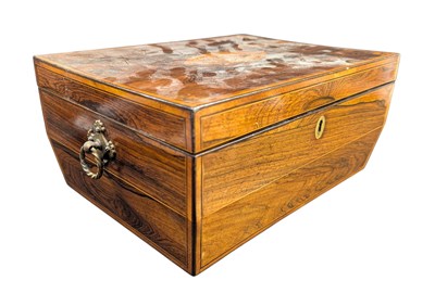 Lot 139 - 19TH CENTURY WALNUT INLAID LADIES' WORKBOX/SEWING BOX