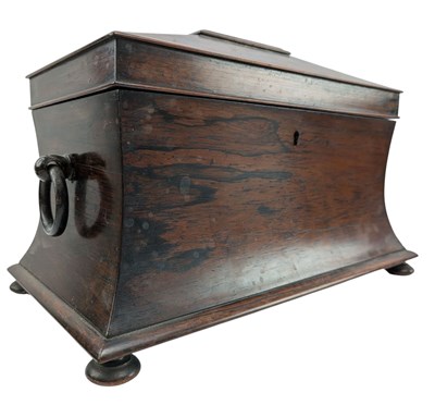 Lot 141 - 19TH CENTURY ROSEWOOD SARCOPHAGUS TEA CADDY BOX