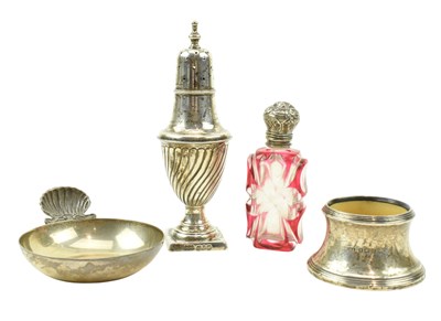 Lot 29 - VICTORIAN HALLMARKED SILVER SALT SHAKER & SILVER & GLASS SCENT BOTTLE