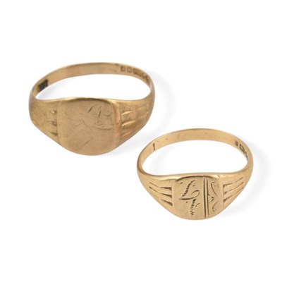 Lot 449 - TWO HALLMARKED 9CT GOLD SIGNET RINGS