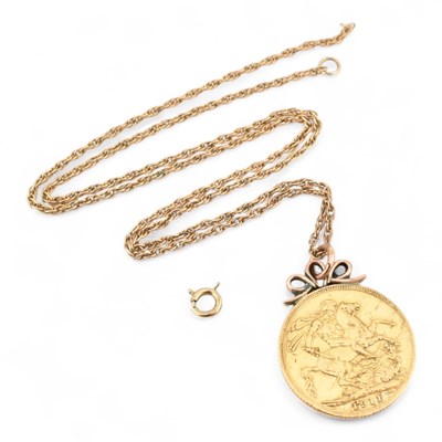 Lot 128 - 1914 GEORGE V SOVEREIGN PENDANT & NECKLACE CHAIN