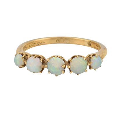 Lot 113 - A HALLMARKED 1920s 18CT GOLD & FIVE STONE RING