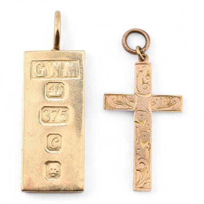 Lot 65 - HALLMARKED 9CT GOLD INGOT PENDANT & 9CT GOLD CROSS PENDANT