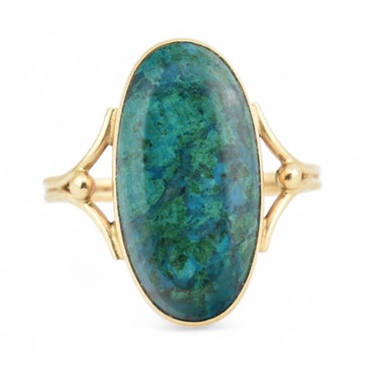 Lot 316 - 14CT GOLD & CHRYSOCOLLA CABOCHON RING