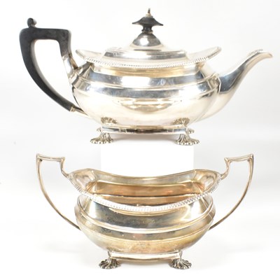 Lot 7 - GEORGE V HALLMARKED SILVER TEAPOT & TWIN HANDLED SUGAR BOWL