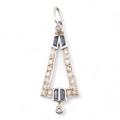 Lot 103 - ART DECO WHITE GOLD SAPPHIRE & DIAMOND NECKLACE PENDANT