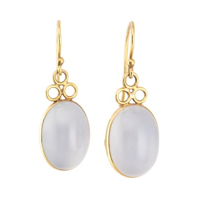 Lot 341 - PAIR OF BLUE CHALCEDONY PENDANT EARRINGS