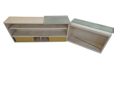 Lot 570a - BRITISH MODERN DESIGN - 1950S TWO TONE KITCHEN WALL CABINETS
